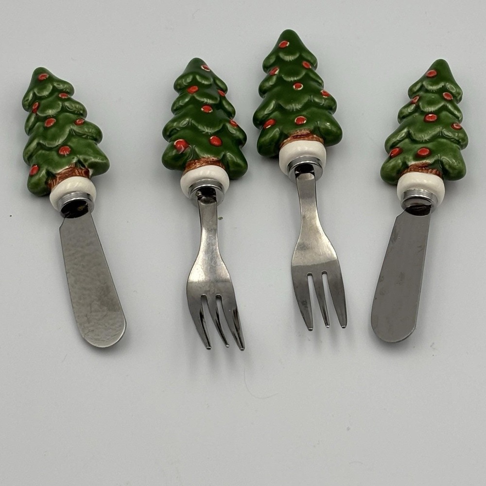 Vintage Knobbler Stainless Japan Christmas Motif Cocktail Appetizer Forks 4pcs‎
